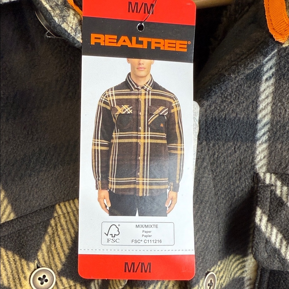 Realtree Men’s Sherpa Lined Flannel Shacket Jacket Brown Beige Plaid NWT M - Picture 15 of 15